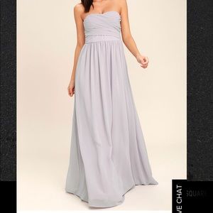 Light gray long strapless sweetheart dress
